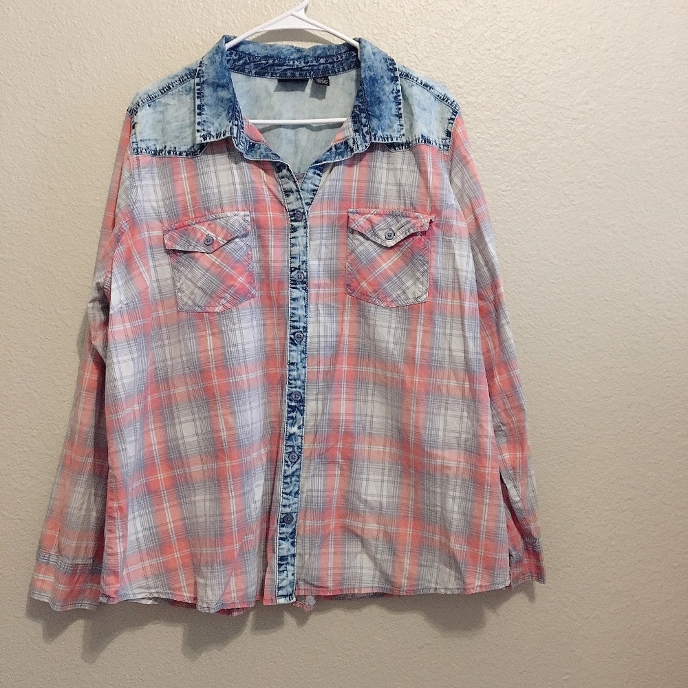 ALC Woman Orange Denim Flannel Shirt Sz 2X